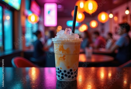 Wallpaper Mural Neon Bubble Tea Shop with Colorful Tapioca Pearls Under City Lights Urban Nightlife Torontodigital.ca