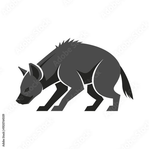 Stylized illustration of a hyena in a crouching position, ready to hunt.