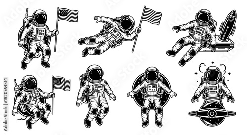 Astronaut Collection Diverse Poses Space Exploration Set.