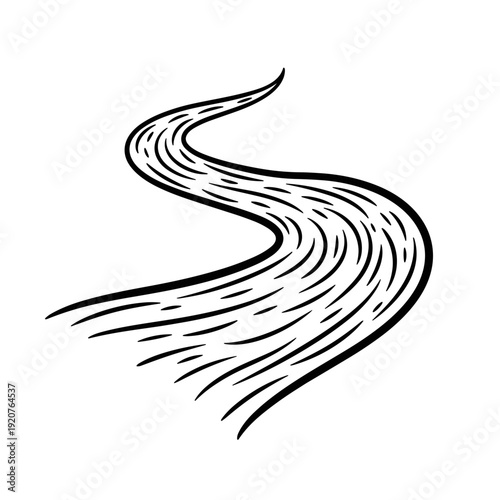 Stylized S-Shaped River Flowing Water Illustration.