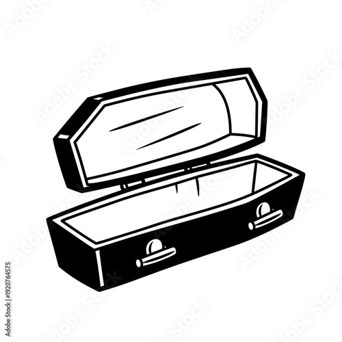 Open Coffin Illustration with Handles and Lid.