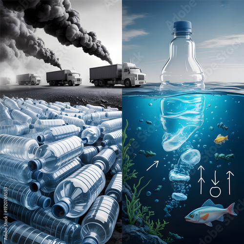 Plastic Bottles Pollution Ocean Environment.