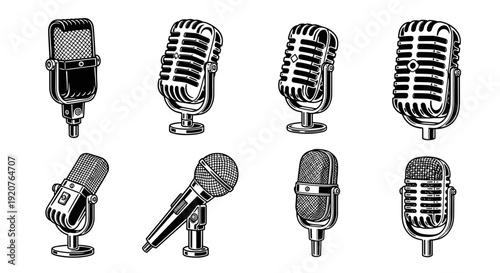 Collection of Vintage and Modern Microphones.