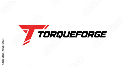 Dynamic red letter 'T' logo for Torqueforge, incorporating speed and mechanical engineering elements, isolated white background.