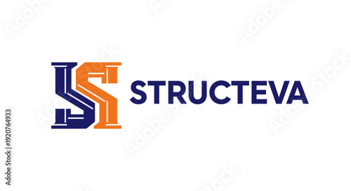 Abstract interlocking 'SS' or structural lettermark logo in blue and orange for Structeva, isolated white background.