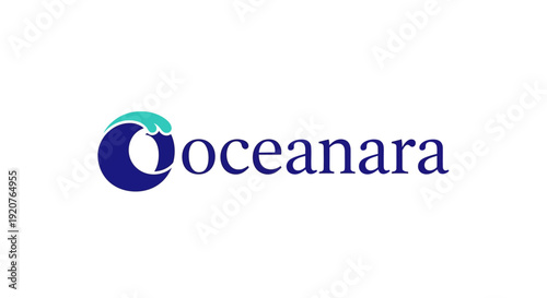 Abstract blue wave or letter 'O' logo with dot for Oceanara company, isolated white background.