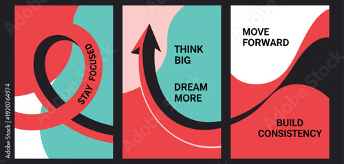 Modern Abstract Graphics with Motivational Phrases and Bold Geometric Elements graphic design