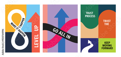 Motivational Abstract Graphics with Arrows and Text vector illustration