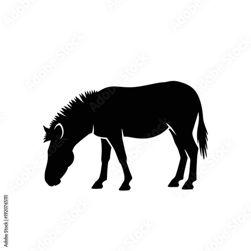 Silhouette of a grazing horse in black and white, perfect for design.