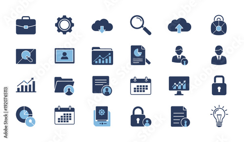 Business and Technology Icon Set with Blue and Dark Blue Tones collection