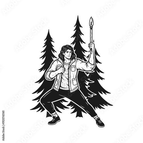 Man holding a torch in a dynamic pose.