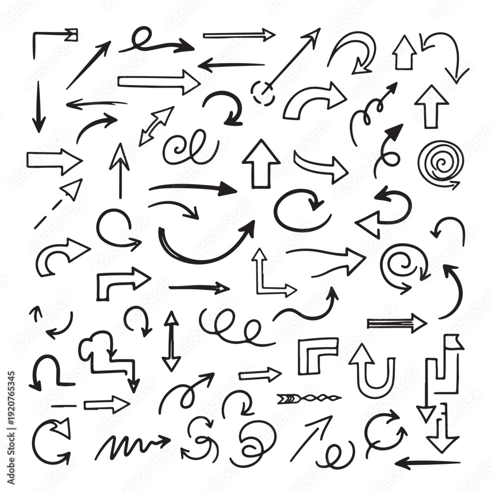 Fototapeta premium Diverse hand-drawn arrow doodles collection