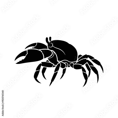 Silhouette of a crab with large claws isolated on white background.