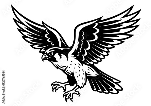 Majestic Falcon in Mid-Flight with Wings Spread Wide.