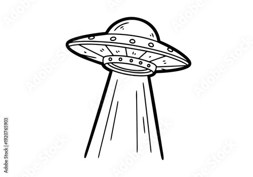 Hand Drawn UFO Spaceship Beam Illustration.