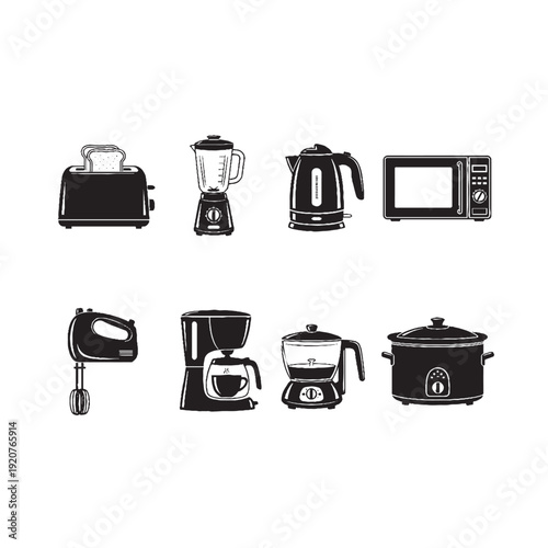 Kitchen appliances icons set