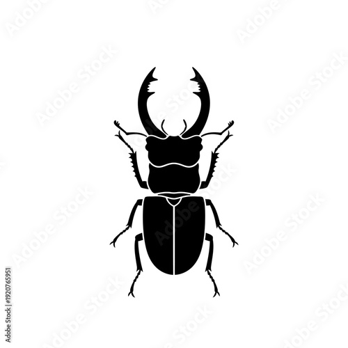 Silhouette of a stag beetle isolated on a white background, insect illustration.
