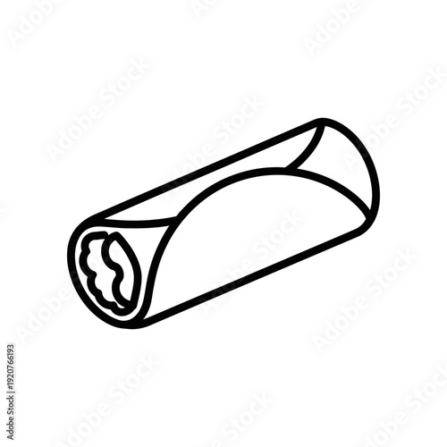 Simple Line Drawing of a Burrito or Wrap on White Background