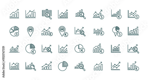 Set of Teal Line Icons Representing Financial Growth and Analysis finance business