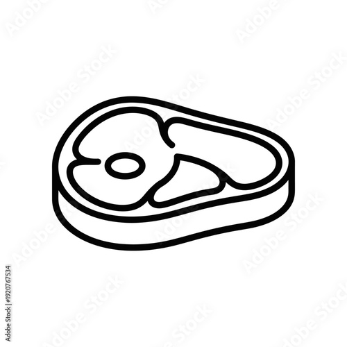 Raw Beef Steak Icon, Simple Line Art, Food Ingredient, Isolated on White Background, Clean Design