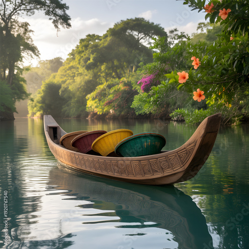 Wooden Boat on Calm Water Surface.