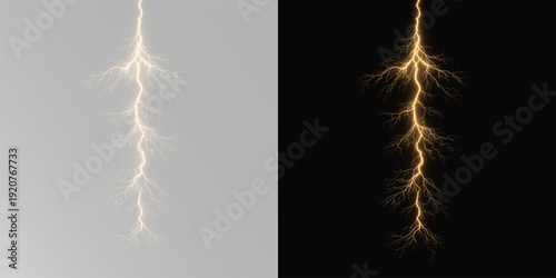 Schilderij op canvas dramatic lightning bolt strikes in a dark and stormy night sky, overlay tunder p