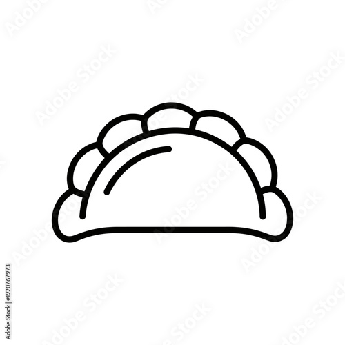 Simple black and white line drawing of a dumpling on white background