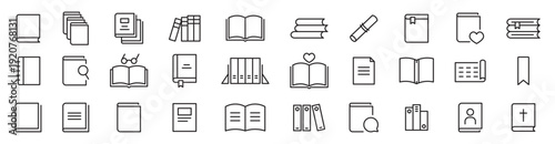 Book, reading and education outline icons set
