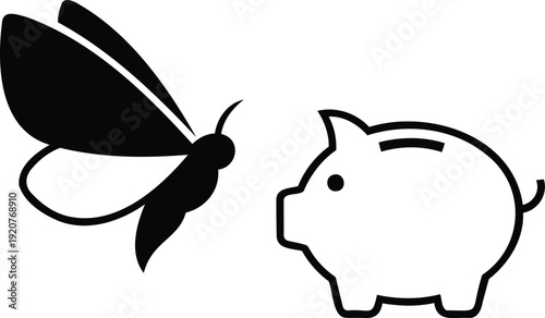 Butterfly and Piggy Bank Savings Concept Vector Icons