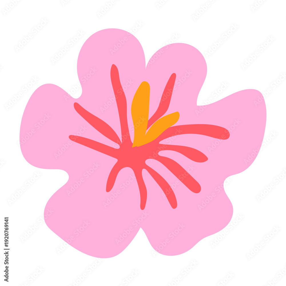Obraz premium Cartoon Flower Plant. Positive Vibrant Cute Decoration. Happy Vibes Travel Decoration Icon Element. Birthday Greeting Party Card Retro Decor Part. Logo Label Funny Cartoon Graphic