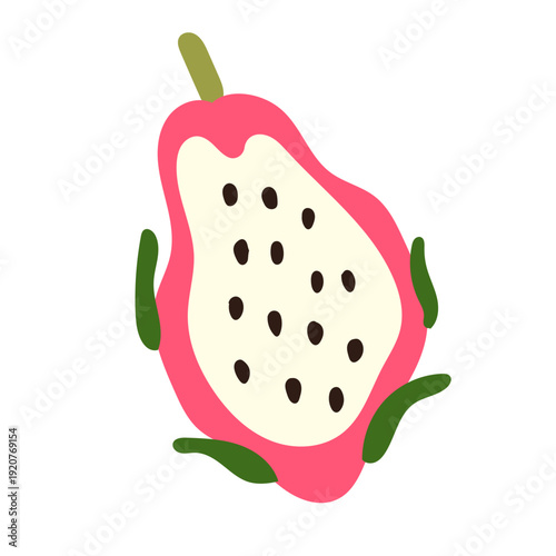 Cartoon Dragon Fruit. Positive Vibrant Cute Decoration. Happy Vibes Cafe Menu Decoration Icon Element. Birthday Greeting Party Card Retro Decor Part. Logo Label Funny Cartoon Graphic	