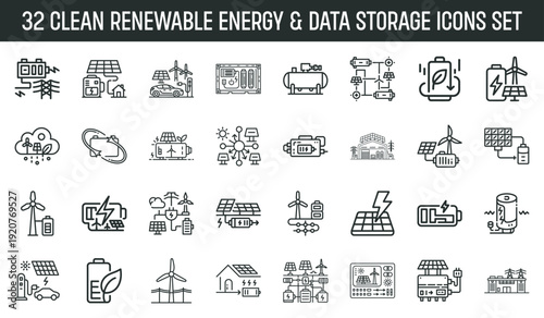 32 Clean Renewable Energy Icons