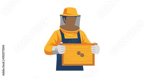 Beekeeper Holding Honeycomb Frame in Hands.