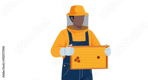 Beekeeper Holding Honeycomb Frame with Bees.