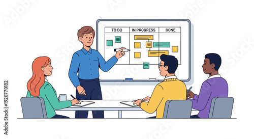 Business Team Meeting with Presentation Board.