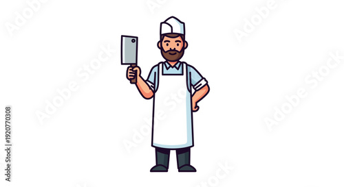 Cartoon Butcher Holding Cleaver Knife.