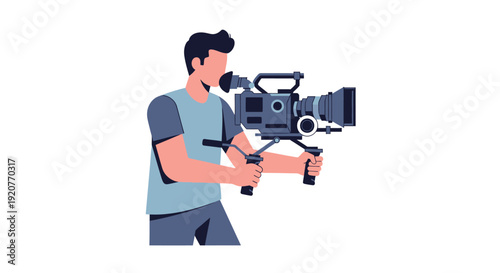 Cameraman Holding Professional Video Camera Equipment.