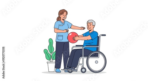 Caregiver Assisting Elderly Man in Wheelchair.