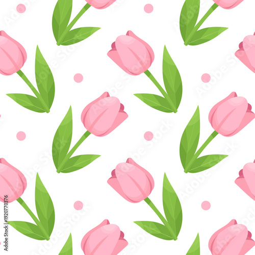 spring pink tulips seamless pattern vector illustration