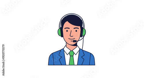 Cartoon Man Wearing Headset and Microphone.
