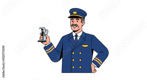 Cartoon Pilot Holding a Microphone Smiling.