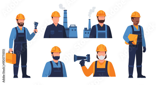 Construction Workers in Various Poses.