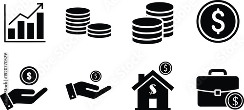 Financial icons and symbols for business and investment