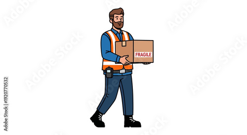 Delivery Man Carrying Package Box.