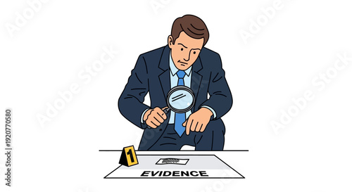 Detective Examining Evidence with Magnifying Glass.