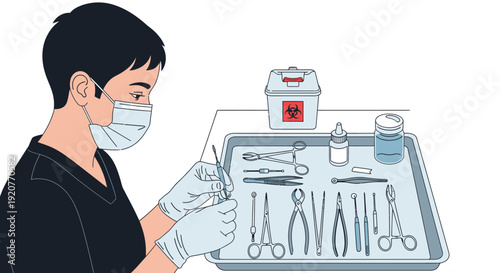 Dentist Preparing Surgical Instruments for Procedure.
