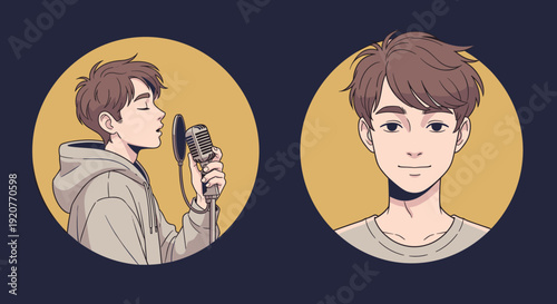 Illustration of Young Man with Microphone.