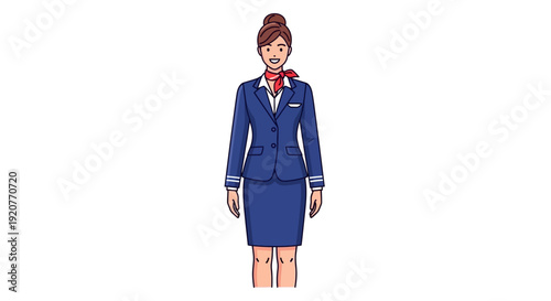Female Flight Attendant in Uniform Standing.