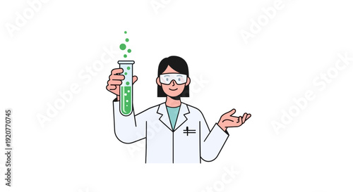 Female Scientist Holding Beaker with Green Liquid.