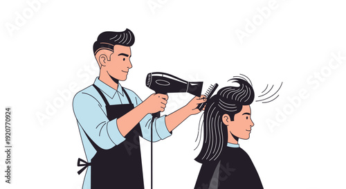Male Hairdresser Styling Female Client Hair.